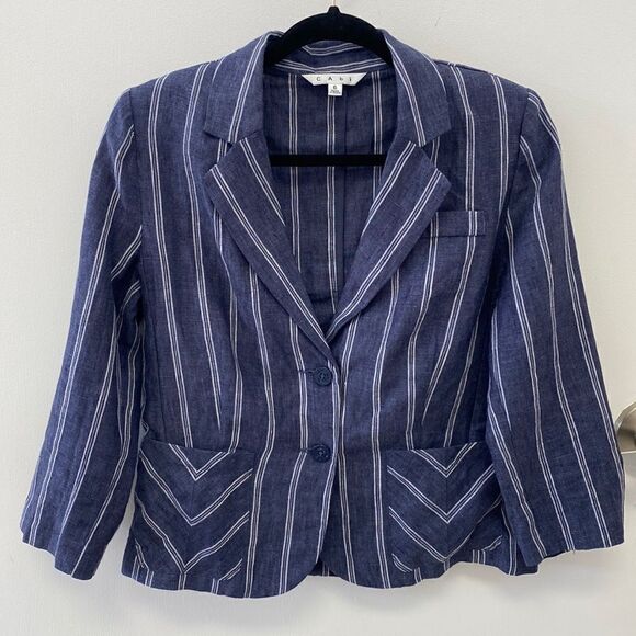 ⭐️CAbi Nautical Classic Fit Striped Linen Blazer - Picture 1 of 6